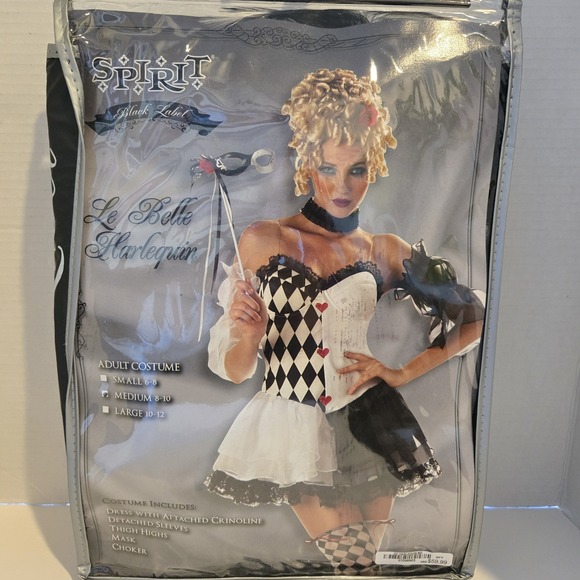 Sp Black Label Other - SPIRIT BLACK LABEL "LE BELLE HARLEQUIN" Adult L 8-10 Halloween Costume W/extras!